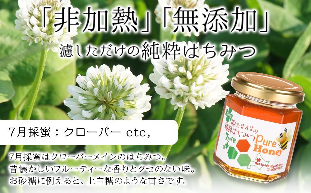 東神楽産採れたまんまの純粋はちみつ 130ｇ2個【7月採密】クローバー etc.