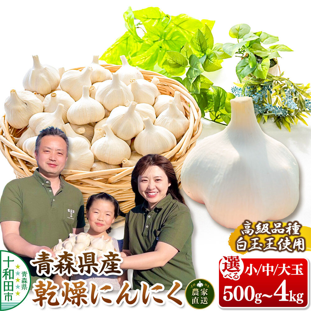 【ふるさと納税】青森にんにく 乾燥にんにく 農家直送 高級品種白玉王使用【選べる：種類（小玉／中玉／大玉）×内容量（500g／800g／1kg／2kg／3kg／4kg）】 青森にんにくファーム [ニンニク 乾燥ニンニク 青森県産 国産]