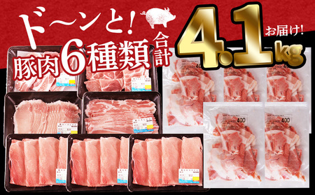 ＜豚肉バラエティー詰合せセット 4.1kg＞1か月程度で順次出荷【 国産 宮崎県産 ぶた にく 精肉 とんかつ トンカツ 焼肉 焼き肉 スライス 小間切れ 豚こま 詰め合わせ 6種類 肩ロース ウデ 