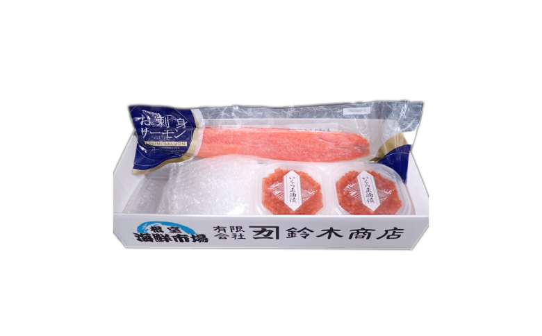 いくら醤油漬け70g×2P・刺身用トラウトサーモン(背)300～400g×1本 A-14224