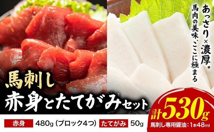 
                  馬肉 馬刺し 赤身 たてがみ セット 530g 高椋畜産《60日以内に出荷予定(土日祝除く)》熊本県 南関町 馬肉 馬刺し
                