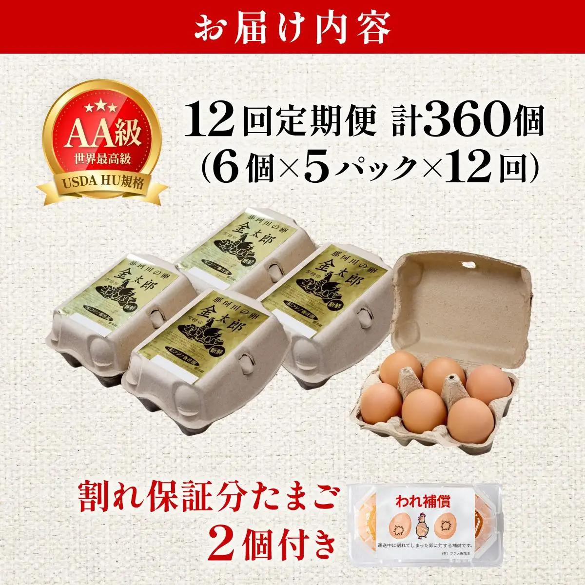 ＜定期便・全12回＞鮮度AA級の世界最高ランク！金太郎卵 平飼い たまご 30個（6個×5パック）