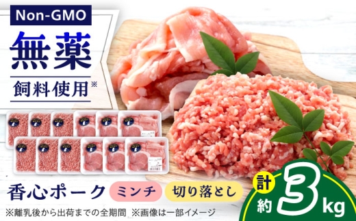 『香心ポーク』切り落とし ミンチ セット 各約250g×6パック（計約3kg）豚肉 冷凍 熊本県産 【有限会社 コーシン】  豚肉 切り落とし ミンチ ひき肉 小分け 冷凍 国産 熊本県 熊本 大容量 3kg こま切れ 炒め物 ハンバーグ 餃子 豚汁 麻婆豆腐 万能 ジューシー 訳あり セット [AYCK026]