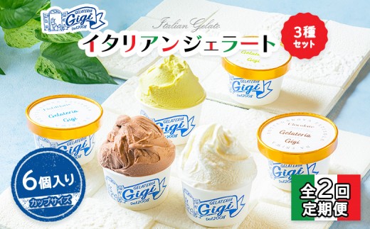 
                  【定期便2回】 ジェラテリアGigi イタリアンジェラート 3種 各2個 計6個 セット ジェラート アイス 牛乳 ピスタチオ チョコレート カップ スイーツ 定期便 2回 ふるさと納税 北海道 恵庭市 恵庭【43007101】
                