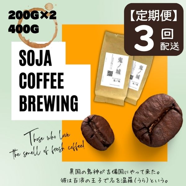 【ふるさと納税】総社珈琲 400g 鬼ノ城編 コーヒー 珈琲 コーヒー豆 珈琲豆 コーヒー粉 粉 定期便 3回【 自家焙煎 飲料類 飲料 ドリンク 】【ドリップレシピ付き】