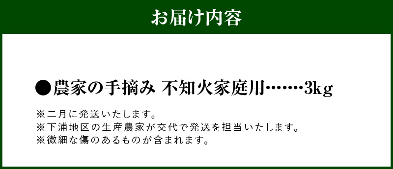 S040-030-02_【訳あり】≪2月発送≫農家の手摘み　不知火　家庭用　3kg