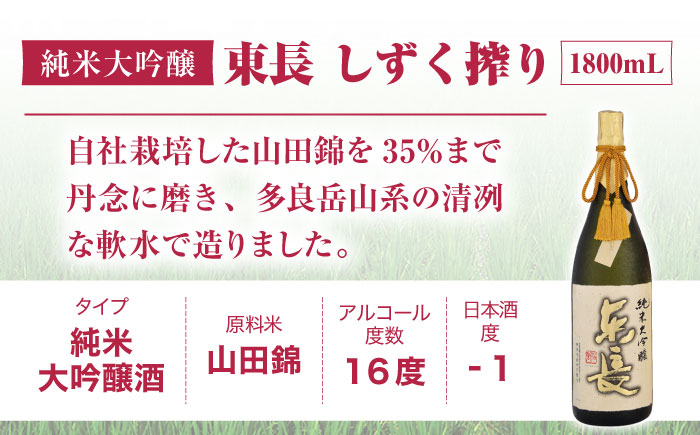 【6回定期便】 【限定品】 純米大吟醸東長 しずく搾り1.8L 【瀬頭酒造】 NAH016