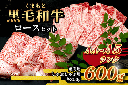 A4・A5 くまもと黒毛和牛 ロース セット 計600g ( すき焼き 300g / 焼肉 300g ) 本場 熊本県 ブランド 牛 黒毛 和牛 厳選 A4以上 肉 上質 熊本県 113-0506