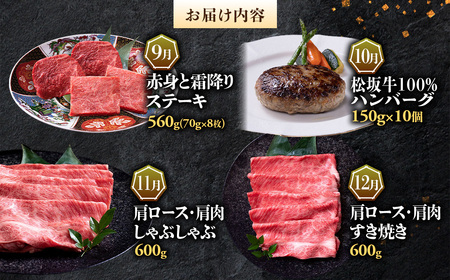 1月発送（冷凍）【定期便】極上 松阪牛 プレミアム満喫コース 全12回 
