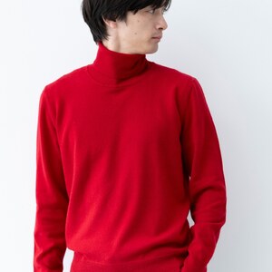 カシミヤ タートル ニット度詰 カシミヤ(レッド )男性用サイズ:M(42)≪白田のカシミヤ≫ 
