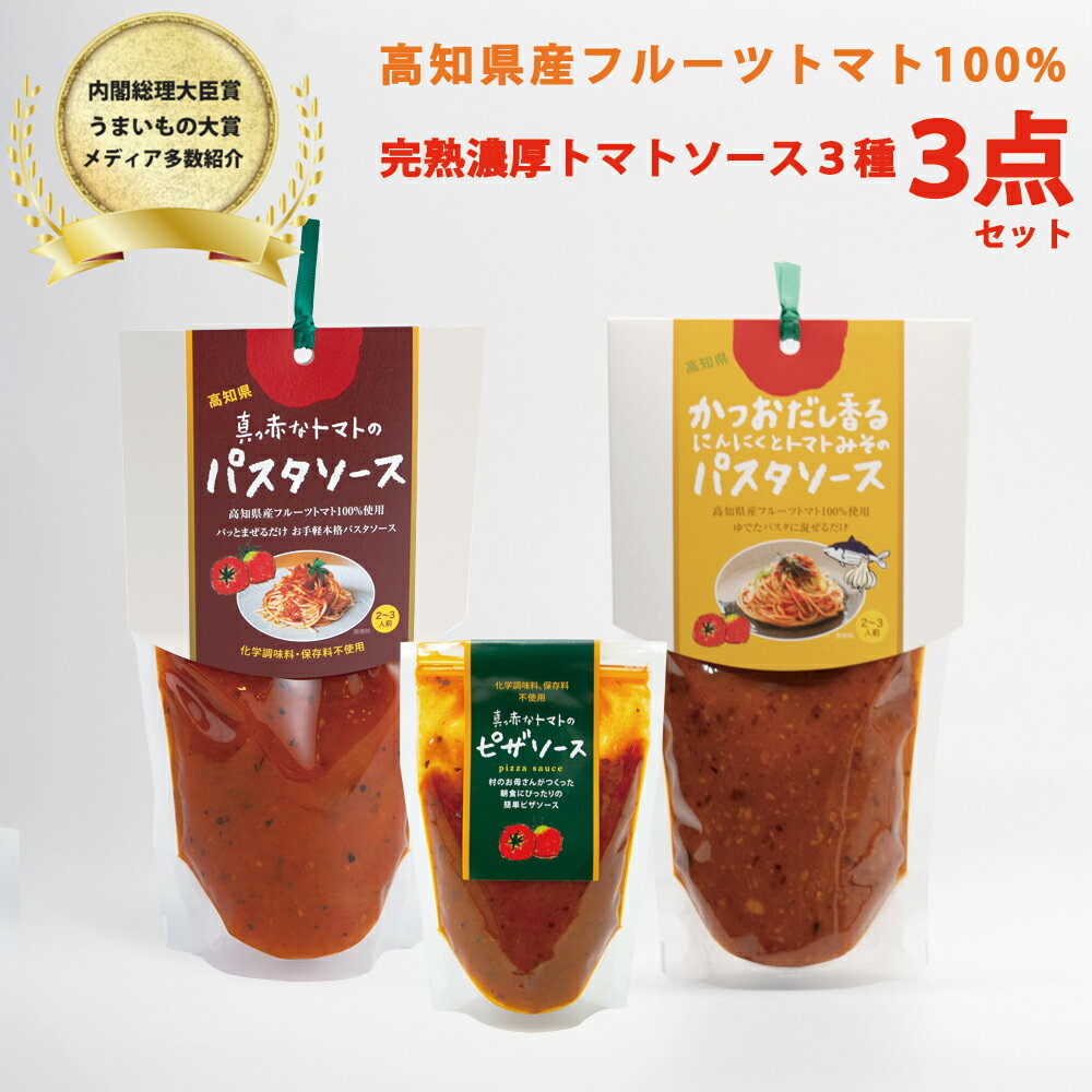 【ふるさと納税】トマトソースセット パスタ・ピザソース 3点セット 美味しい 濃厚 トマトソース 化学調味料不使用 フルーツトマト 完熟 ソース 保存料不使用 保存料不使用 高知県産 ソース かけるだけ お手軽 簡単 アレンジ色々