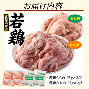 若どりムネ肉4kg・モモ肉4kgセット(合計8kg)【まつぼっくり】matu-6098