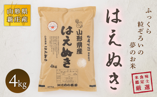【令和7年産】米食味鑑定士厳選 新庄産 はえぬき 4kg 米 お米 おこめ 山形県 新庄市 F3S-0058