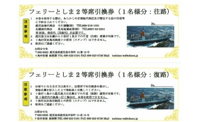 
トカラ列島への旅　フェリーとしま2　二等席乗船引換券【往路・復路】セット
