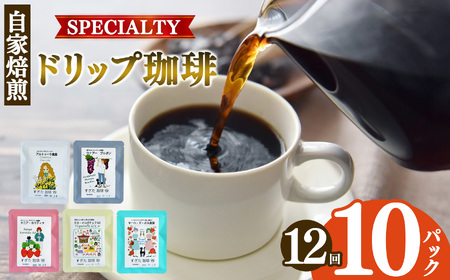 【定期便12回】ドリップコーヒー 10パック入り | 飲料類 ドリンク 飲み物 コーヒー 豆 ブラジル 珈琲豆 深煎り 甘さ コク コーヒータイム 珈琲 豆 ドリップ 粗びき 自家焙煎 奈良県 平群町