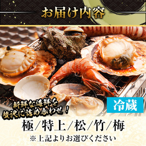 ＜平日着＞【梅】浜焼きセット(約3kg) ホタテ 真牡蠣 サザエ イカ串 ハマグリ ブラックタイガー 魚介 海鮮 海の幸 浜焼 セット 三光水産 新鮮 冷蔵【sm-DD015・sm-DD016・sm-