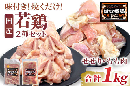 奥三河どり使用！ 田口塩鶏 国産 若鶏味付け肉 2種セット（せせり・もも肉）合計900g もも肉 500g せせり 400g 塩ダレ 味付け肉 鶏肉 鶏 肉 キャンプ バーベキュー 味付け肉 大容量 手軽 焼くだけ 地鶏 焼肉 焼き鳥 -171