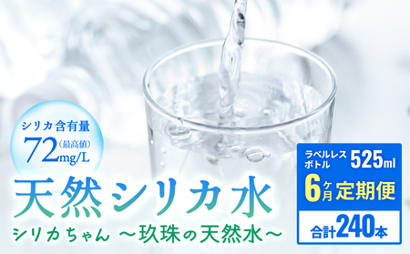 【6ヶ月定期便】天然水 シリカ 525ml × 40本 ＜シリカちゃん〜玖珠の天然水〜＞   水 水 500ml 500ml 天然水 天然水 ラベルレス 天然シリカ 水 シリカ水 ミネラルウォーター 国産 保存可能 水 防災 備蓄 シリカ水 シリカ水
