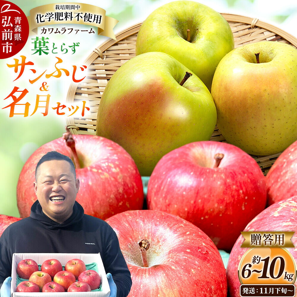 【ふるさと納税】りんご【26年11月下旬〜発送】葉とらず サンふじ＆名月 セット【選べる約 6kg／10kg】【贈答用】先行受付 カワムラファーム 青森県 弘前市 果物 フルーツ 林檎 リンゴ くだもの ギフト 贈り物 [先行予約 産地直送 詰め合わせ]