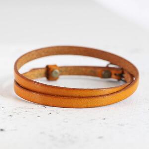 【栃木レザー 2重巻きブレスレット】スリムでクラシカルなレザーアクセサリー レザーカラー：蜜柑 WL005 蜜柑 ブレスレット