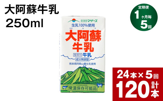 【1ヶ月毎5回定期便】 牛乳 大阿蘇牛乳 250ml 計120本