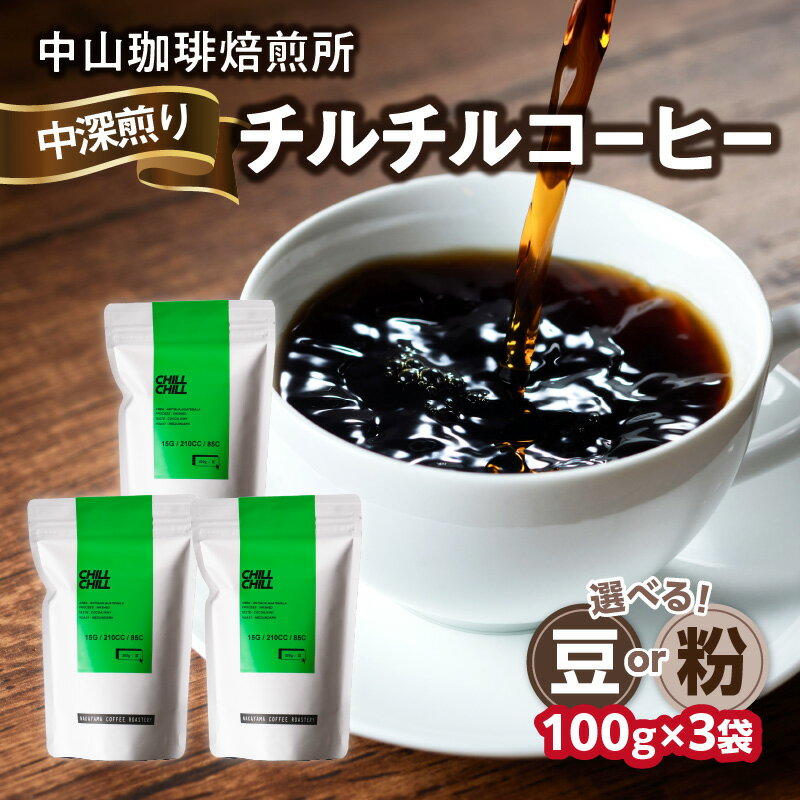 【ふるさと納税】《レビューキャンペーン》 自家焙煎コーヒー 中深煎り チルチル 100g×3袋 選べるタイプ（豆or粉）コーヒー豆 珈琲 コーヒー コーヒー粉 100g×3袋 合計300g
