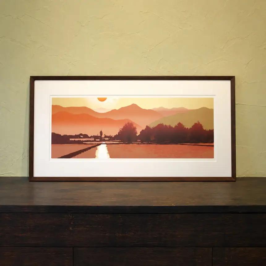 福本吉秀版画「安曇野夕照」 | 安曇野SKY版画工房