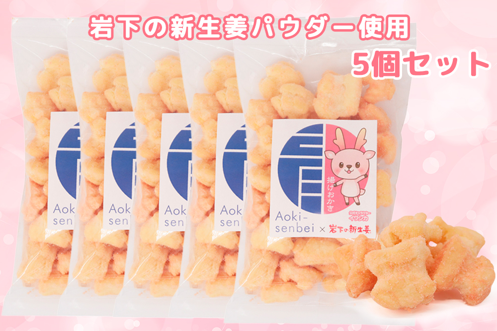 青木煎餅 岩下の新ショウガ味5個セット｜ 揚げおかき 5個 岩下の新生姜パウダー使用 専門店の揚げおかき [0625] 