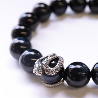 
                  ＜和の彩 wanoiro＞白蛇ブルータイガーアイ ブレスレット　659-931【1534398】
                