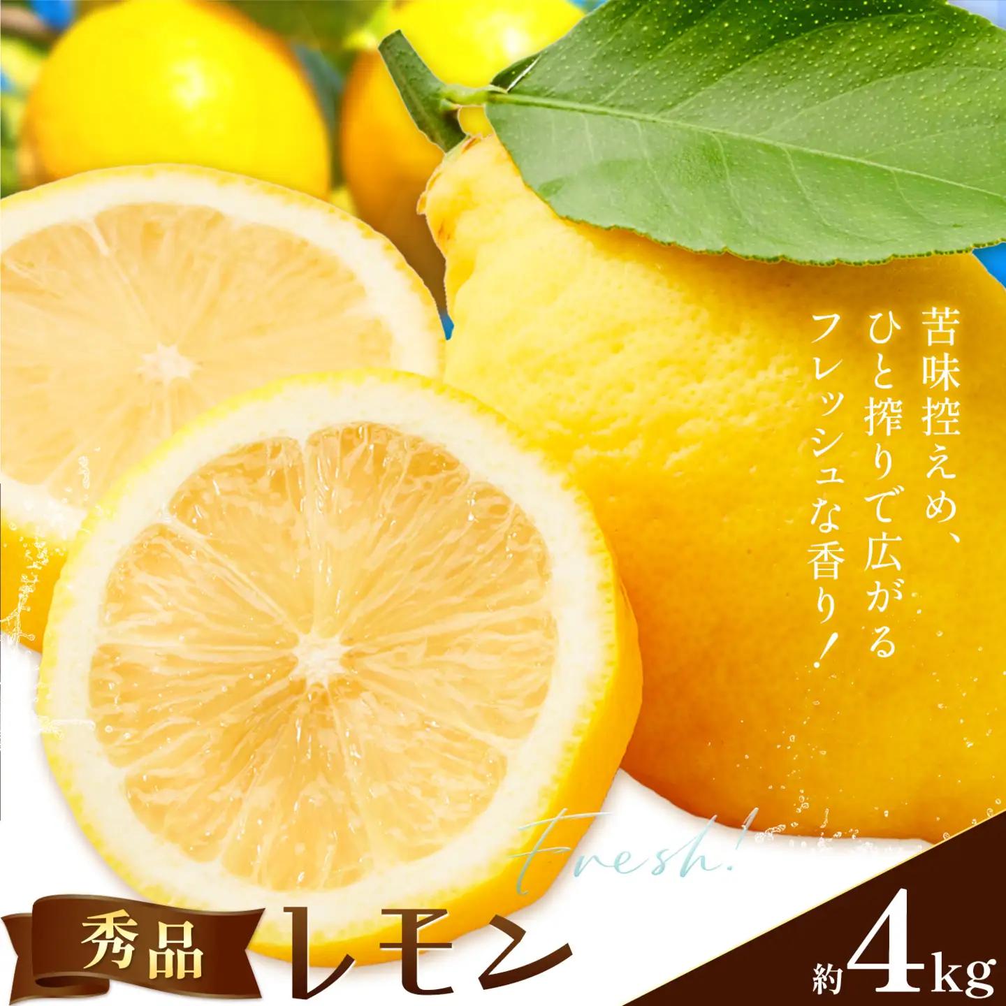 レモン 秀品 黄色 檸檬 4kg (1kgあたり8-11玉前後) 株式会社農業福祉研究機構《2026年12月上旬-2027年2月上旬頃出荷》和歌山県 紀の川市 フルーツ 果物 お取り寄せフルーツ