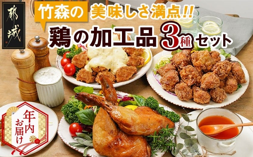
            【年内お届け】美味しさ満点!鶏の加工品3種セット≪2025年12月15日～31日お届け≫_AA-4403-HNY_(都城市) 電子レンジで簡単調理 塩麹唐揚げ チキン南蛮 鶏の照焼き 3種のおかずセット お惣菜 骨付き肉 国産若鶏 鶏肉加工品 からあげ 照り焼き 冷凍食品
          