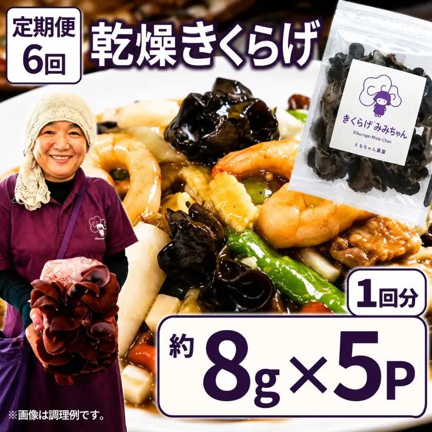 【定期6回】乾燥きくらげ 8g×5P ともちゃん農園|定期便 乾燥きくらげ きくらげ 贈答用 乾燥 きくらげ 食物繊維 鉄分 カルシウム ビタミンD カリウム アミノ酸  高血圧予防 ふるさと 納税 栃木県 那珂川町 送料無料