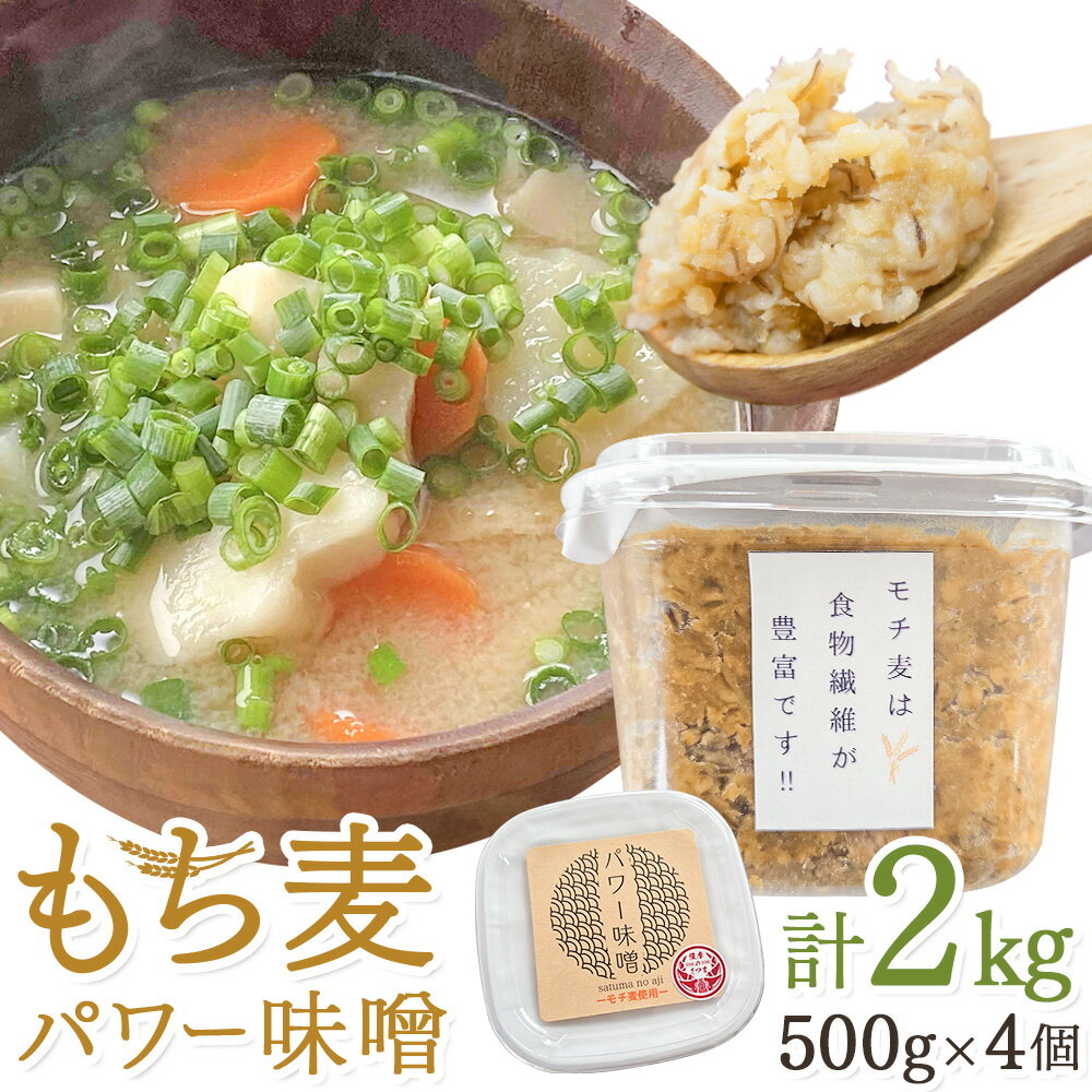 【ふるさと納税】もち麦パワー味噌 計2kg (500g×4個) さつまの味《30日以内に出荷予定(土日祝除く)》鹿児島県 さつま町 味噌 みそ 麦味噌 麦みそ もち麦