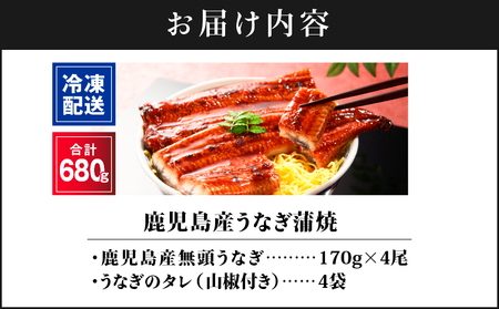 2444 鹿児島産うなぎ170g×4尾合計680g KN021-014-04 うなぎ ウナギ 鰻 うなぎ蒲焼 鰻蒲焼き ウナギ蒲焼 惣菜 総菜 魚類 魚貝類 魚介類 海産物 鰻重 うな重 ひつまぶし 