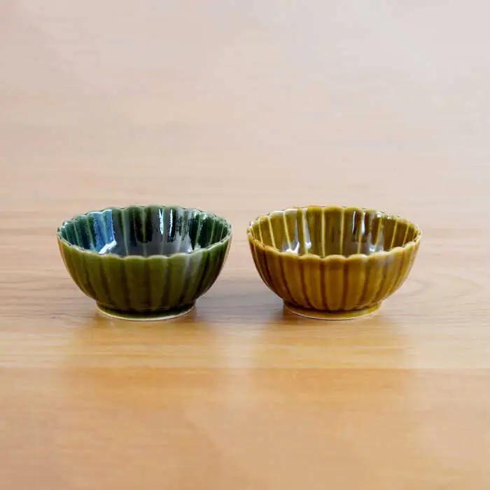 【波佐見焼】花しのぎ 和皿 小付 4点セット 織部・鴬茶 【団陶器】[PB158]