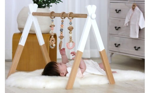 HOPPL（ホップル） 【アウトレット品】 ベビージムセット（ジム：ホワイト・ハンギングトイ：グリーン）