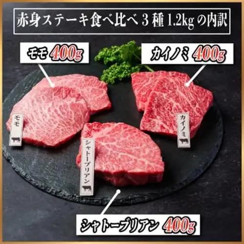 飛騨牛　赤身ステーキ3種食べ比べセット　計約1.2kg(シャトーブリアン・カイノミ・モモステーキ)_カイノミ_【配送不可地域：離島】【1534744】