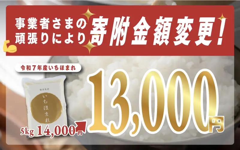 【寄付額見直し】令和7年産 いちほまれ 5kg（5kg × 1袋）お米 ごはん