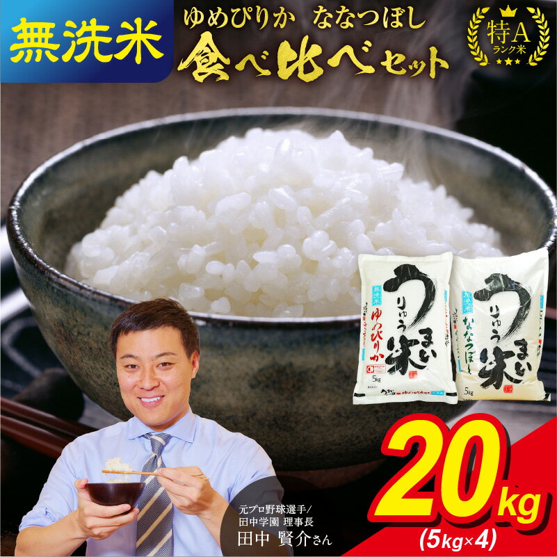 【ふるさと納税】うりゅう米 食べ比べ 満足セット 無洗米 「 ゆめぴりか 10kg （ 5kg × 2袋 ）・ ななつぼし 10kg （ 5kg × 2袋 ）」 ブランド 米 ごはん おにぎり お弁当 つや ふっくら 和食 粘り お取り寄せ 北海道 雨竜町 送料無料 R7U001-0055