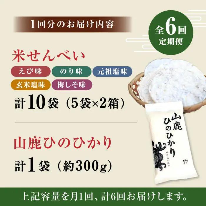 【6回定期便】【こだわり抜いた厳選素材】米せんべい（えび味、のり味、元祖塩味、玄米塩味、梅しそ味） &amp; ヒノヒカリ のセット 【せんべい工房】[ZBQ004]