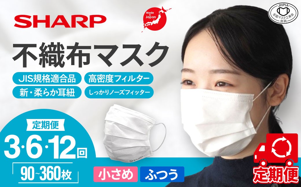 
                  【定期便】シャープ製 不織布マスク ふつう 小さい サイズ えらべる回数 3~12回 | 日本製 国産 シャープ SHARP sharp 不織布 マスク ますく プリーツ型 飛沫 対策 日用品 おすすめ 人気 普通 標準 白 三重県 多気町 SH-01-sel
                