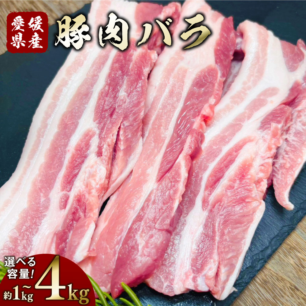 【ふるさと納税】【選べる容量】豚肉 バラ 1パック約500g〈選べる〉1kg / 1.5kg / 2kg / 3kg / 4kg 小分け 2パック 3パック 4パック 6パック 8パック 小分け 豚バラ 豚肉 お肉 三枚肉 冷凍 愛媛県産 国産 送料無料 (792)(793)(794)(795)(796)