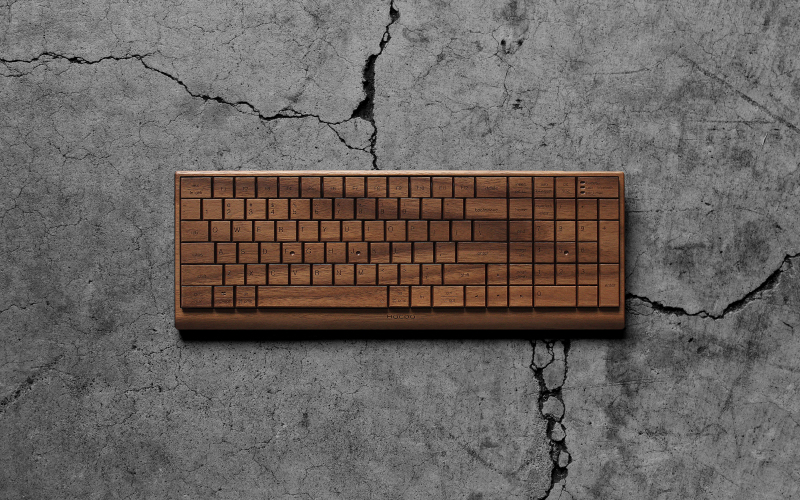【Hacoa】無機質なパソコン周りに温もりをプラスする木製キーボード ウォールナット「Full Ki-Board Wireless」