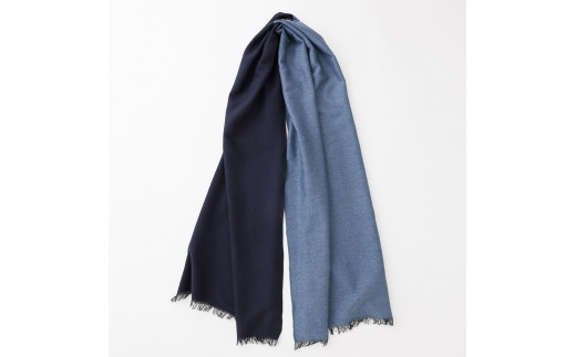 播州織バイカラーコットンカシミヤストール【ハーフサイズ】（57-5）　ネイビー×ブルー