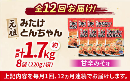 【12回定期便】 岐阜県産豚もつの鉄板焼き「元祖みたけとんちゃん」甘辛みそ味（16人前） / モツ もつ 白もつ ホルモン / 御嵩町 / 藤よし[AVAA075]