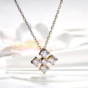60-9-4 ネックレス K18YG クローバー フラワー ダイヤモンド 0.56ct ペンダント  リバーシブル イエローゴールド クロス 十字 2way 【f162-k18yg】