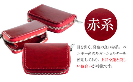 牛革コインケース(赤系）革工房「Sage-Leather」《90日以内に出荷予定(土日祝除く)》