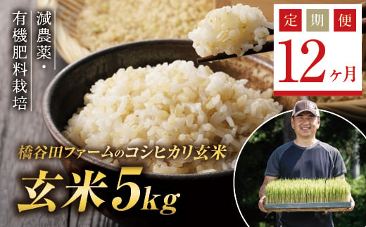 ＜定期便12ヶ月＞令和8年産米 減農薬・有機肥料栽培 西会津産米コシヒカリ 玄米 5kg 米 お米 おこめ ご飯 ごはん 福島県 西会津町 F4D-2494