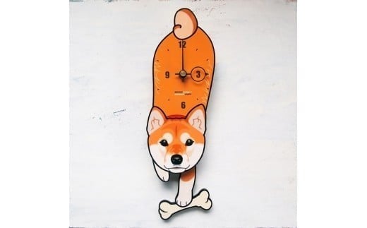 D-002F3 柴犬-犬の振り子時計花03.RED C-CD-002A