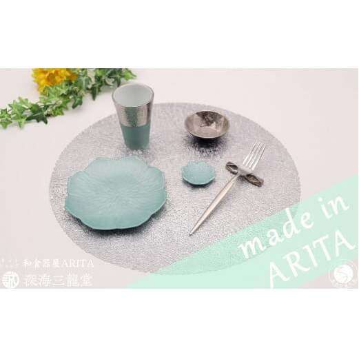 人気のアイテム 6点 セット / グリーン プラチナ 深海三龍堂 有田焼 和食器 モダン フリーカップ ビアグラス ターコイズグリーン A40-295